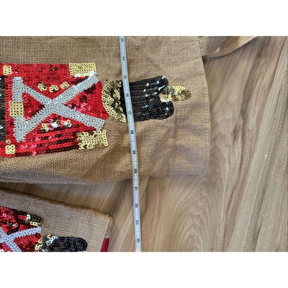 Olive & Hill Womens Nutcracker Soldier Sequin Burlap Tote and Lined Pouch Bag - Picture 8 of 8